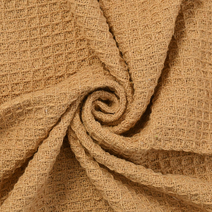 Weavers Hut 100% Cotton Waffle Throw Blanket with Tassels – Soft Breathable Sofa & Bed Throw for Couch, Living Room & Bedroom – Beige – 125 x 150 cm (50 x 60 Inches)