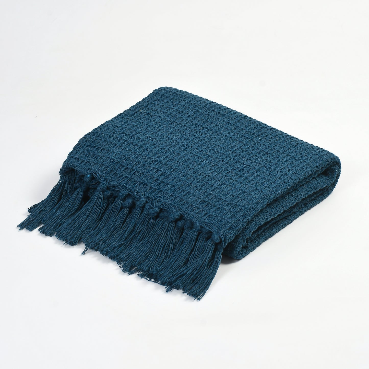 Weavers Hut 100% Cotton Waffle Throw Blanket with Tassels – Soft Breathable Sofa & Bed Throw for Couch, Living Room & Bedroom – Emerald Green – 125 x 150 cm (50 x 60 Inches)