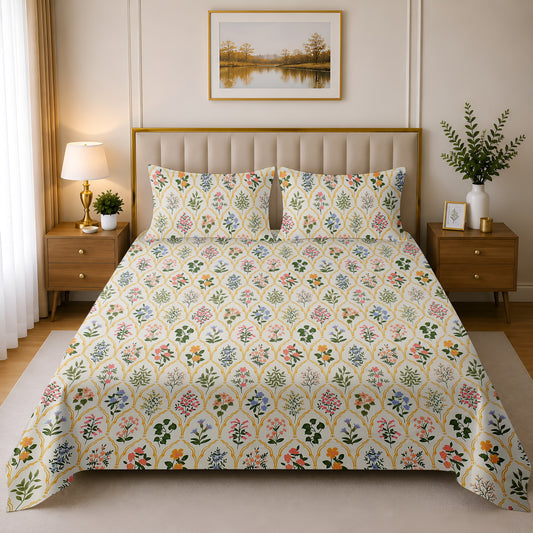 Weavers Hut Cotton Glace Double Bedsheet with 2 Pillow Covers | 90 x 100 Inch (230 x 250 cm) | Soft Printed Bed Sheet for Double Bed
