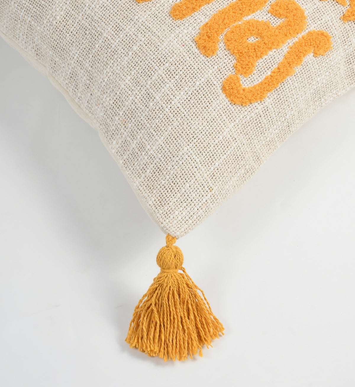 Merry Christmas Tufted Embroidered Cushion Cover with Tassels – 16 x 16 Inch