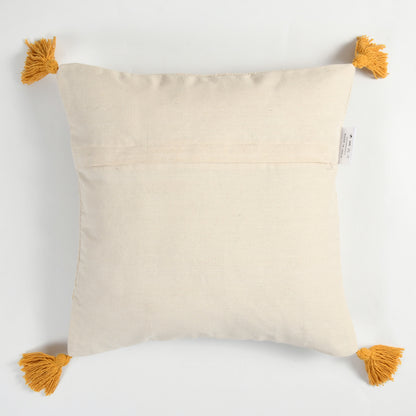 Merry Christmas Tufted Embroidered Cushion Cover with Tassels – 16 x 16 Inch