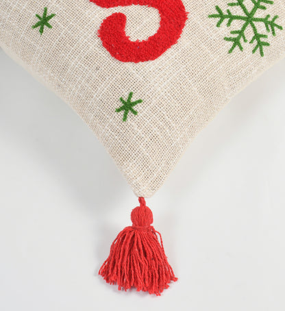 Let It Snow Tufted Christmas Cushion Cover with Tassels – 16 x 16 Inch