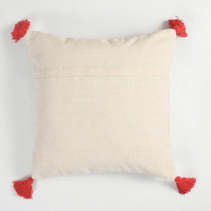 Merry Christmas Tufted Cushion Cover with Holly Embroidery & Tassels – 16 x 16 Inch