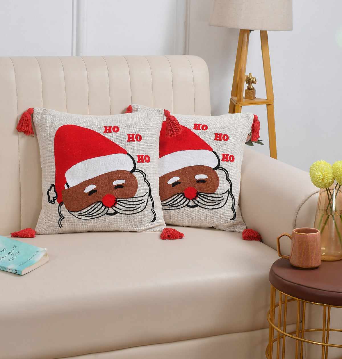 Santa Claus Christmas Tufted Cushion Cover – Ho Ho Ho Design – 16 x 16 Inch