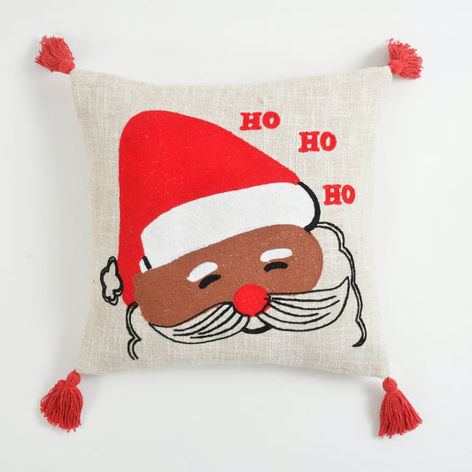 Santa Claus Christmas Tufted Cushion Cover – Ho Ho Ho Design – 16 x 16 Inch