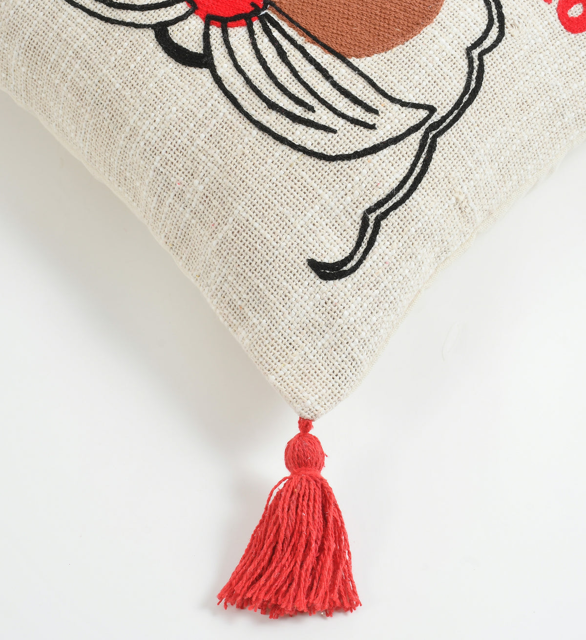 Santa Claus Christmas Tufted Cushion Cover – Ho Ho Ho Design – 16 x 16 Inch
