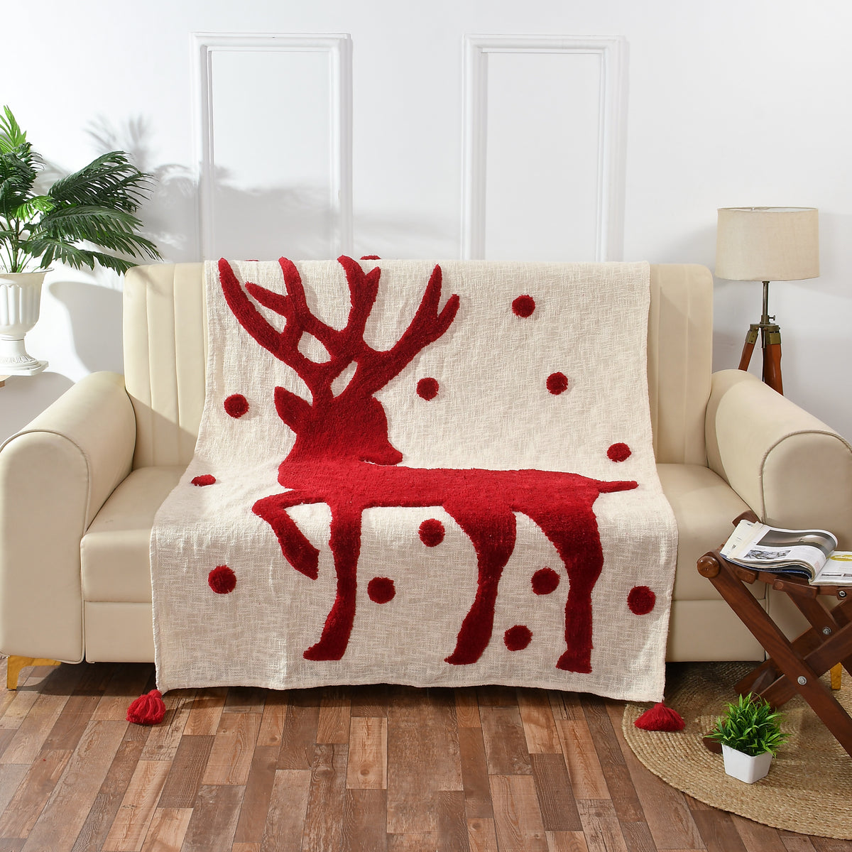Cotton Christmas Tufted Throw 50x60 – Reindeer Design