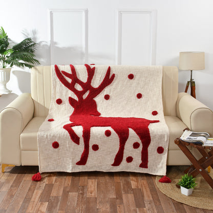 Cotton Christmas Tufted Throw 50x60 – Reindeer Design