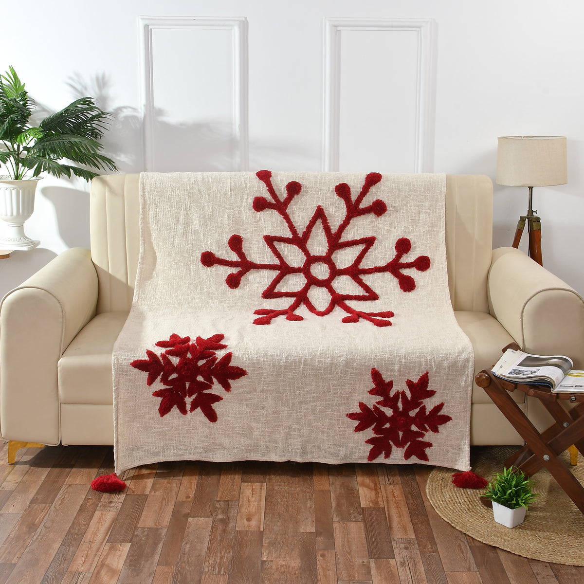 Cotton Christmas Tufted Throw 50x60 – Red Snowflake