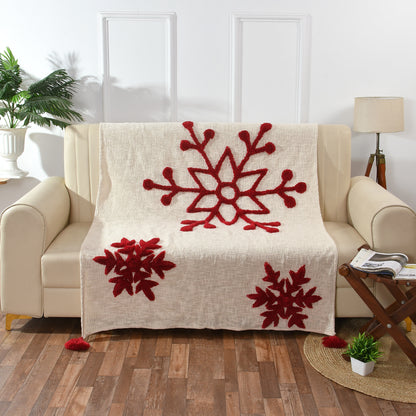 Cotton Christmas Tufted Throw 50x60 – Red Snowflake