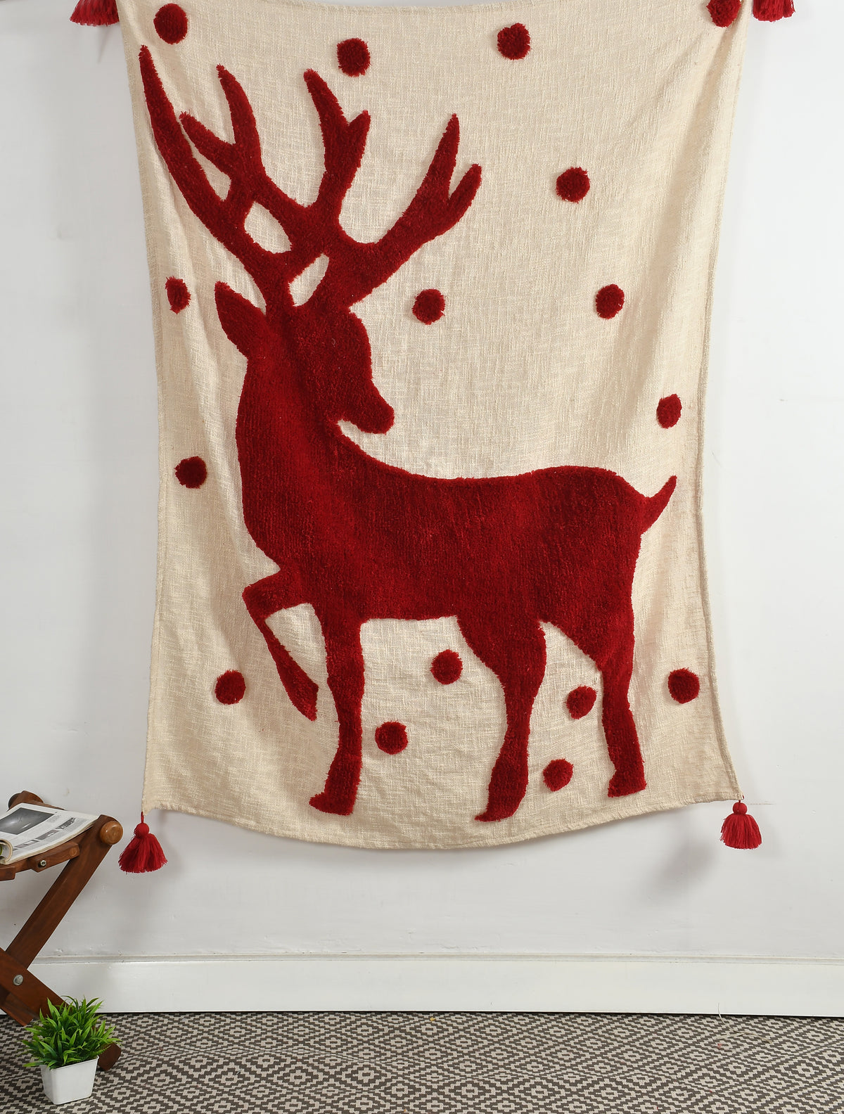 Cotton Christmas Tufted Throw 50x60 – Reindeer Design