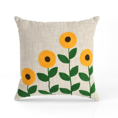 Hand Embroidered Cotton Cushion Cover | Floral Design | 16 x 16 Inch (40 x 40 cm) | Beige