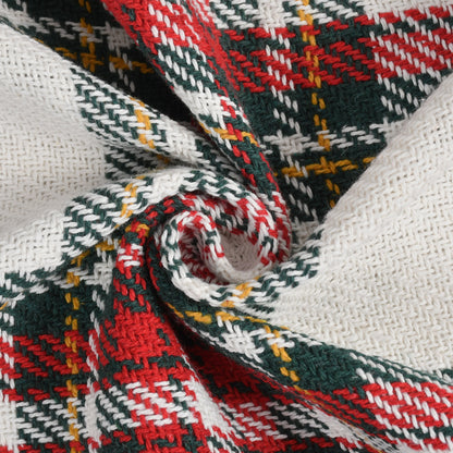 Handwoven Cotton Throw Blanket – Cream Base with Red & Black Checks | Soft Sofa & Bed Throw with Tassels (130×170 cm)