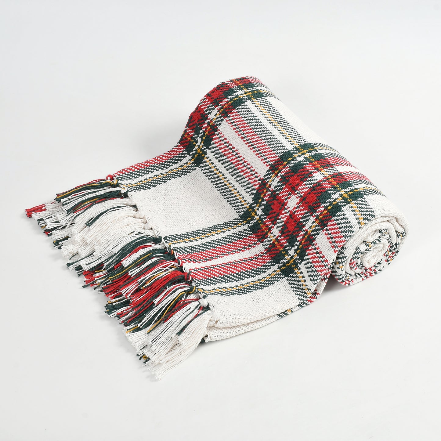Handwoven Cotton Throw Blanket – Cream Base with Red & Black Checks | Soft Sofa & Bed Throw with Tassels (130×170 cm)