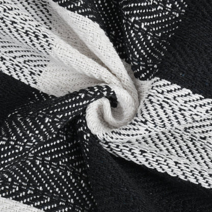 Handwoven Cotton Throw Blanket – Black & White Checkered | Soft Sofa & Bed Throw with Tassels (130×170 cm)