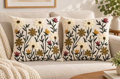 Hand Embroidered Floral Cushion Cover 16x16 Inch (40x40 CM) | Multicolor