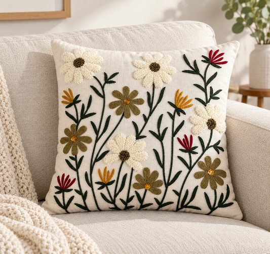 Hand Embroidered Floral Cushion Cover 16x16 Inch (40x40 CM) | Multicolor