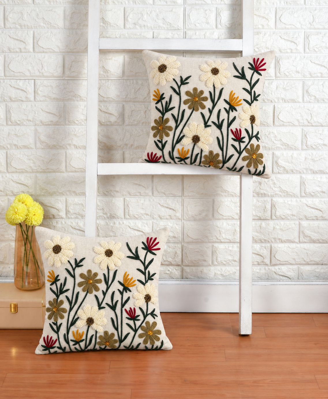 Hand Embroidered Floral Cushion Cover 16x16 Inch (40x40 CM) | Multicolor