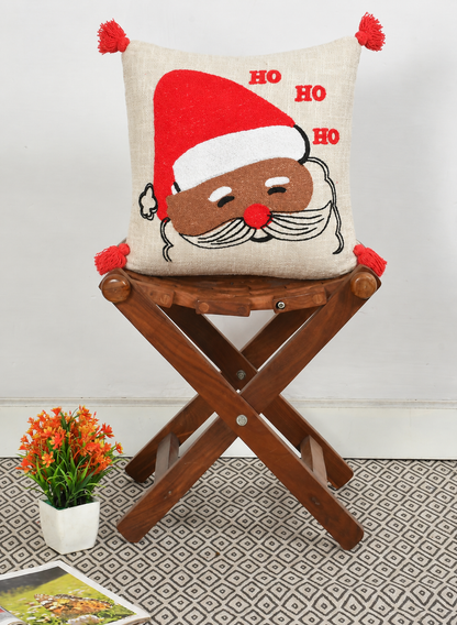 Santa Claus Christmas Tufted Cushion Cover – Ho Ho Ho Design – 16 x 16 Inch