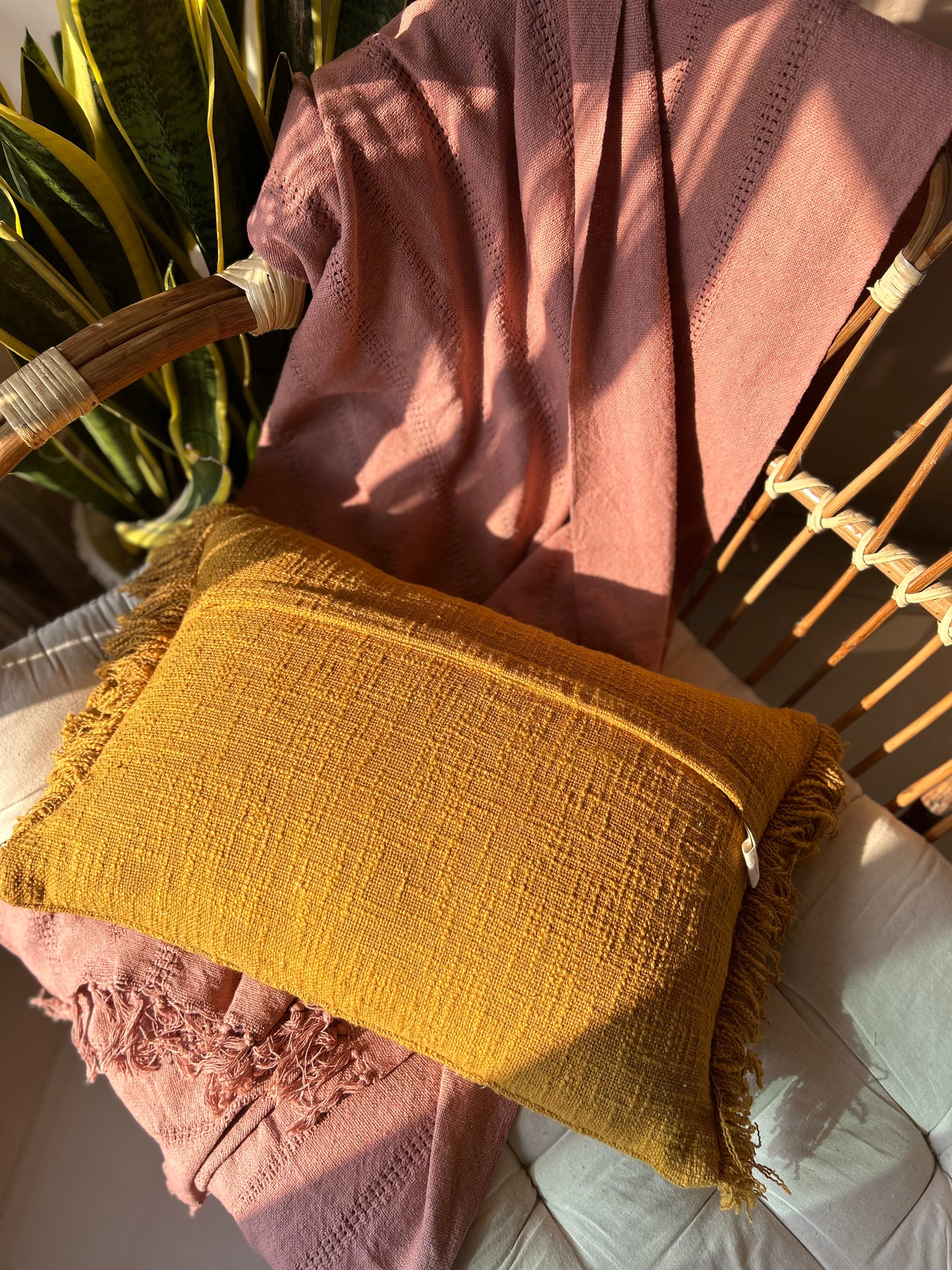 Tufted “HOME” Decorative Cushion Cover – Mustard Yellow | 30×50 cm