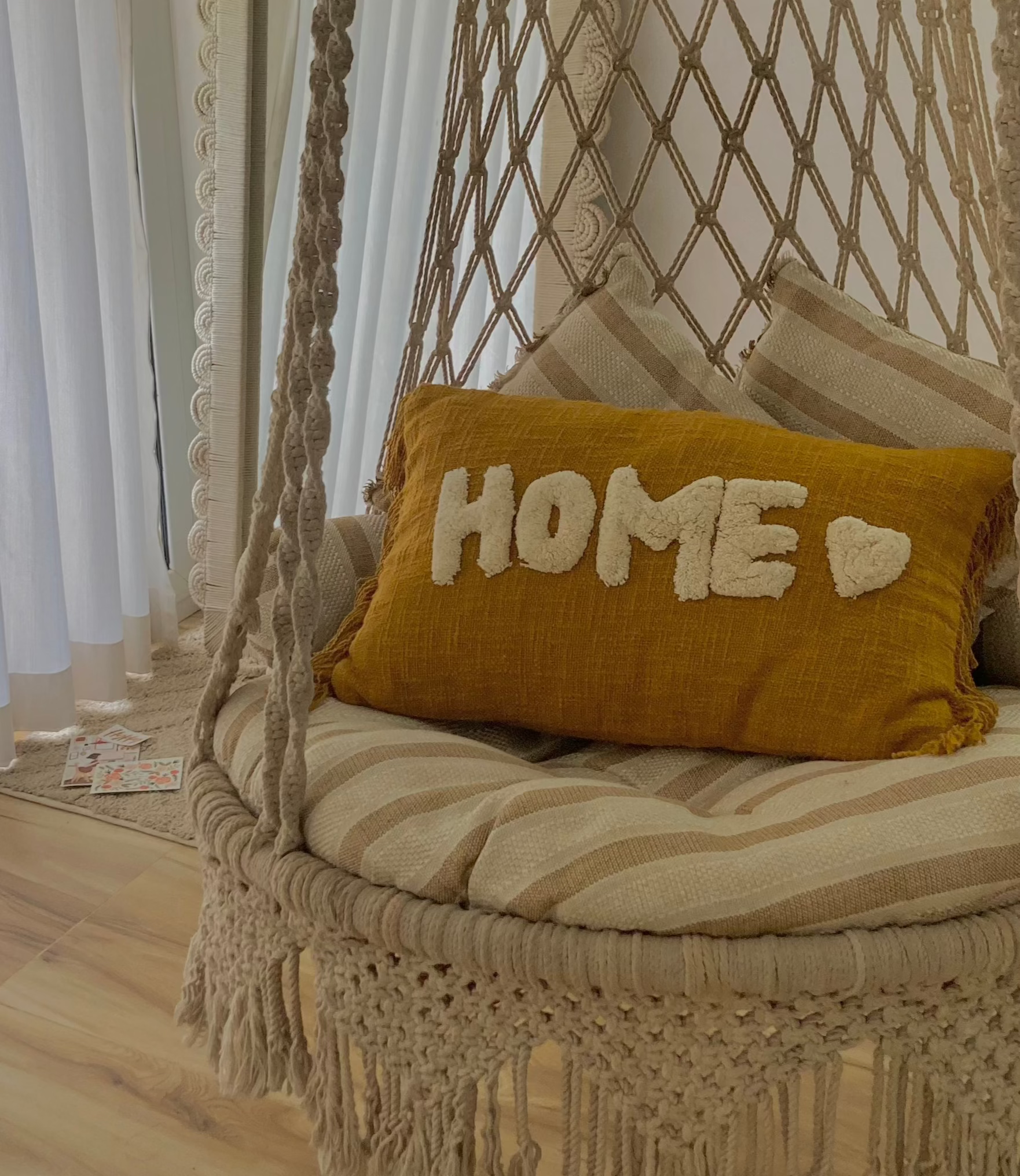 Tufted “HOME” Decorative Cushion Cover – Mustard Yellow | 30×50 cm