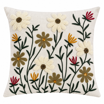 Hand Embroidered Floral Cushion Cover 16x16 Inch (40x40 CM) | Multicolor