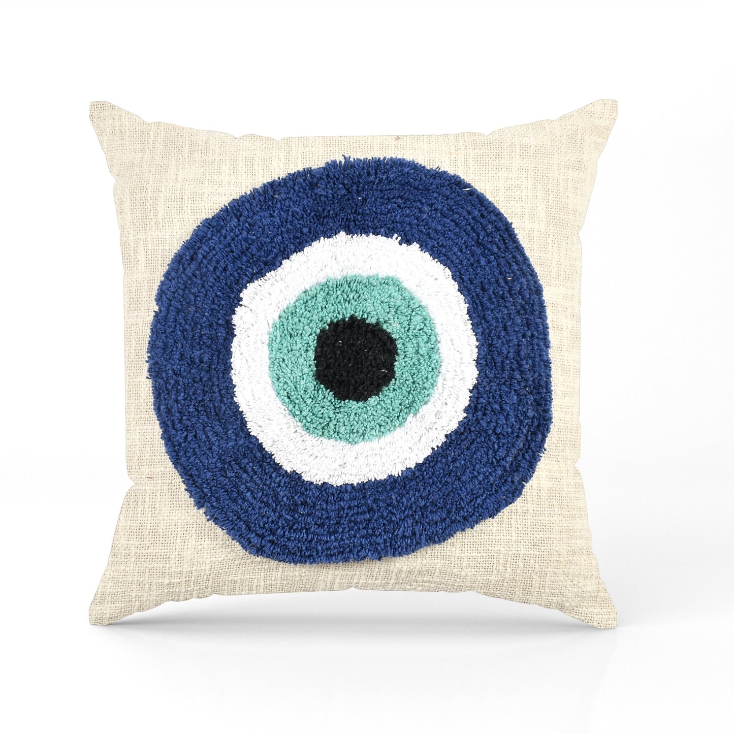 🧿 Tufted Evil Eye Cushion Cover | Handcrafted Cotton | 16x16 Inches