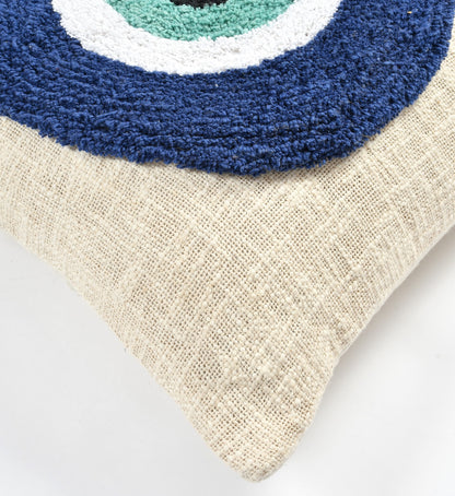 🧿 Tufted Evil Eye Cushion Cover | Handcrafted Cotton | 16x16 Inches