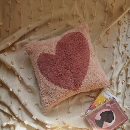 Cotton Tufted Cushion Cover – 16×16 inches (40×40 cm) | Throw Pillow Cover with Heart Design