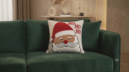 Santa Claus Christmas Tufted Cushion Cover – Ho Ho Ho Design – 16 x 16 Inch