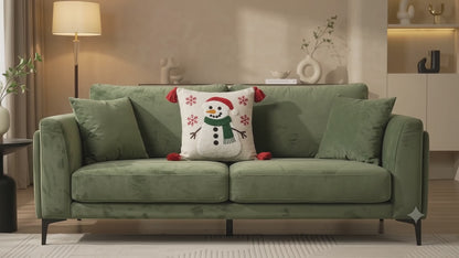 Snowman Christmas Tufted Cushion Cover with Red Tassels – 16 x 16 Inch